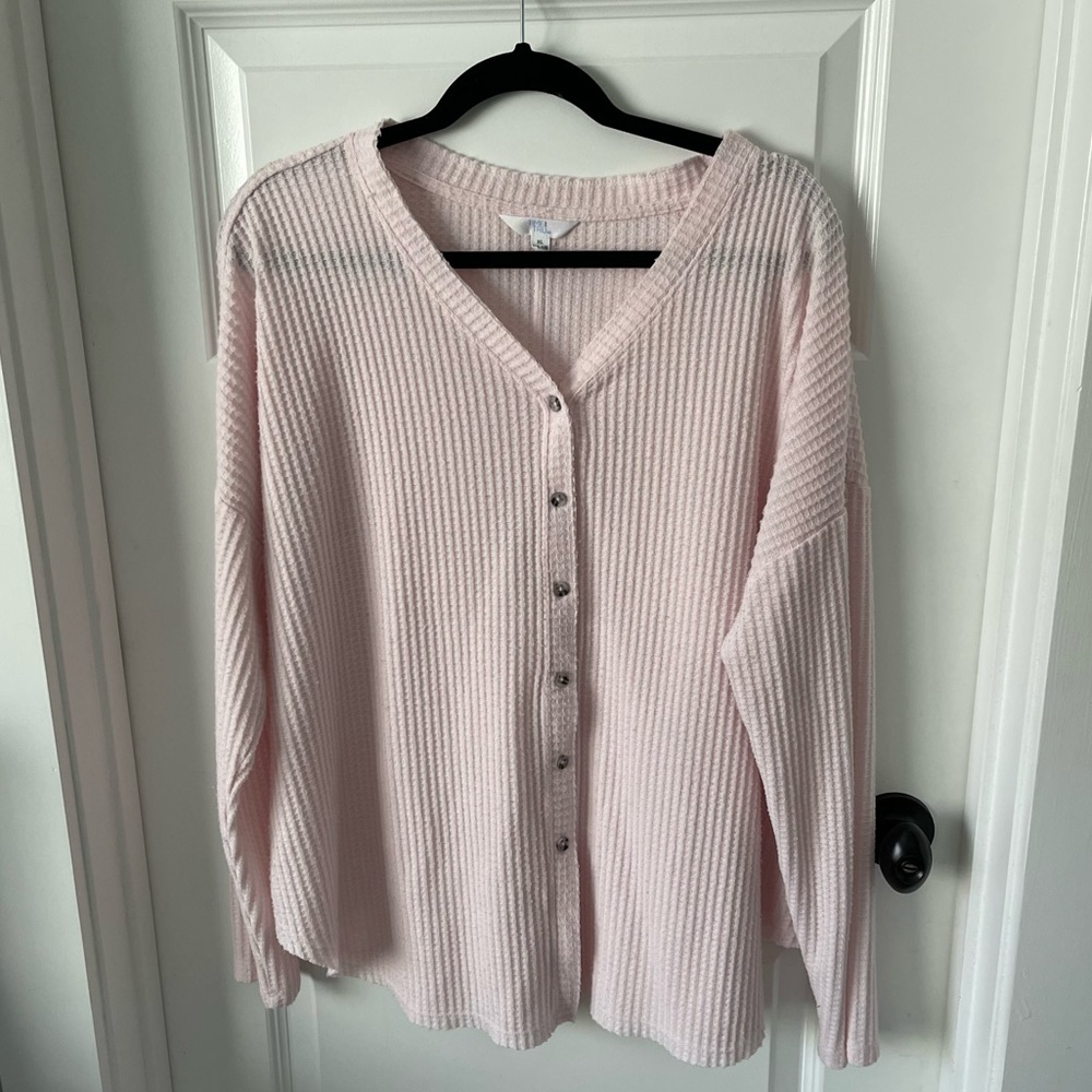 time & tru cozy button down top